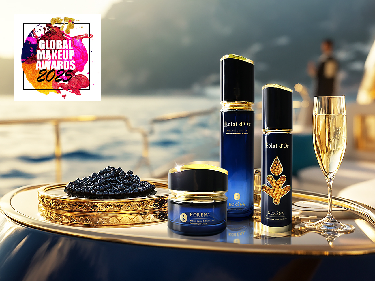 一抹金萃 榮耀世界，在國際舞台綻放金色光芒｜KORENA《璀璨時空魚子松露極致金萃精華》獲得2025英國全球彩妝及保養品大獎金獎加冕2-1
